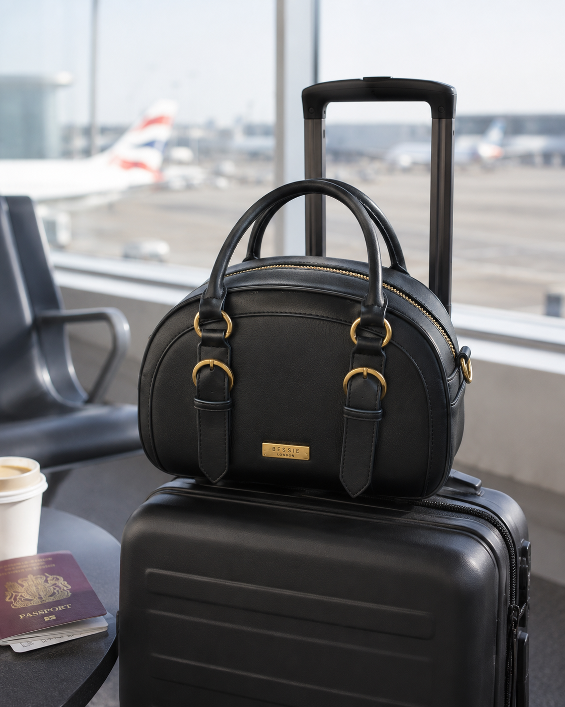 Bessie London Black Handbag with Gold Hardware – Very Good Condition