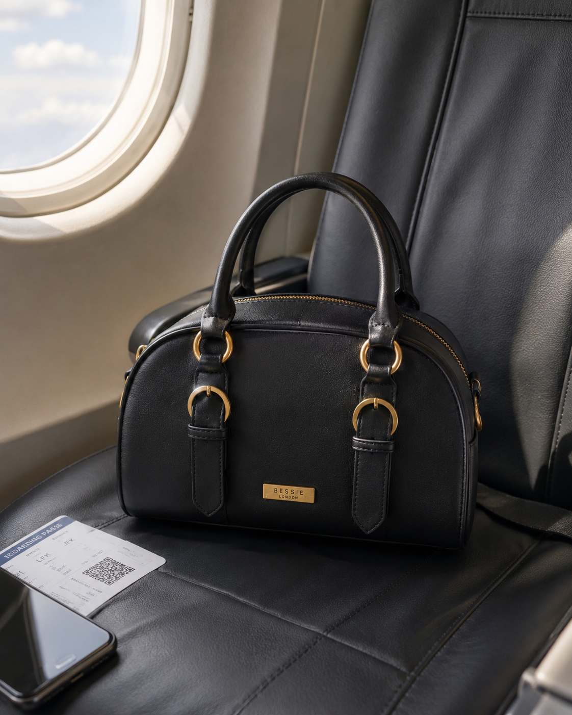 Bessie London Black Handbag with Gold Hardware – Very Good Condition