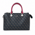 GUESS Monogram Handbag – Blue with Burgundy Handles