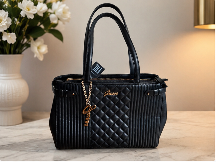 GUESS Black Quilted Shoulder Handbag – Very Good Condition